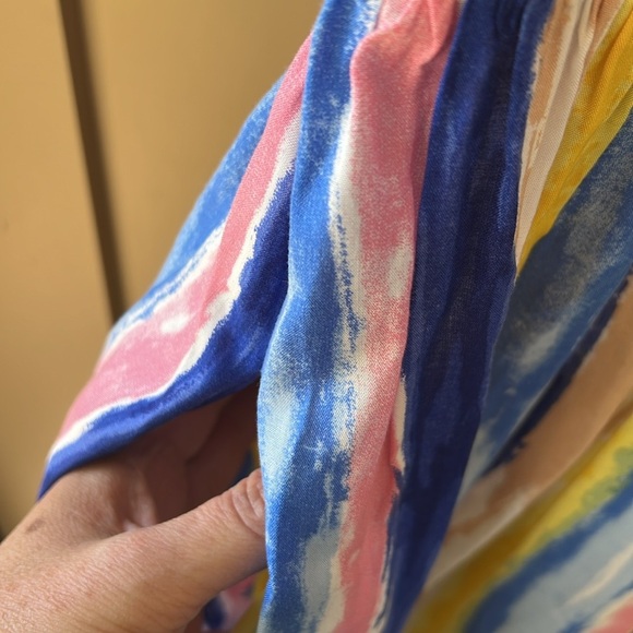 English Factory Smocked Midi Dress. Multicolor Stripes. Watercolor. Size S - Picture 5 of 8